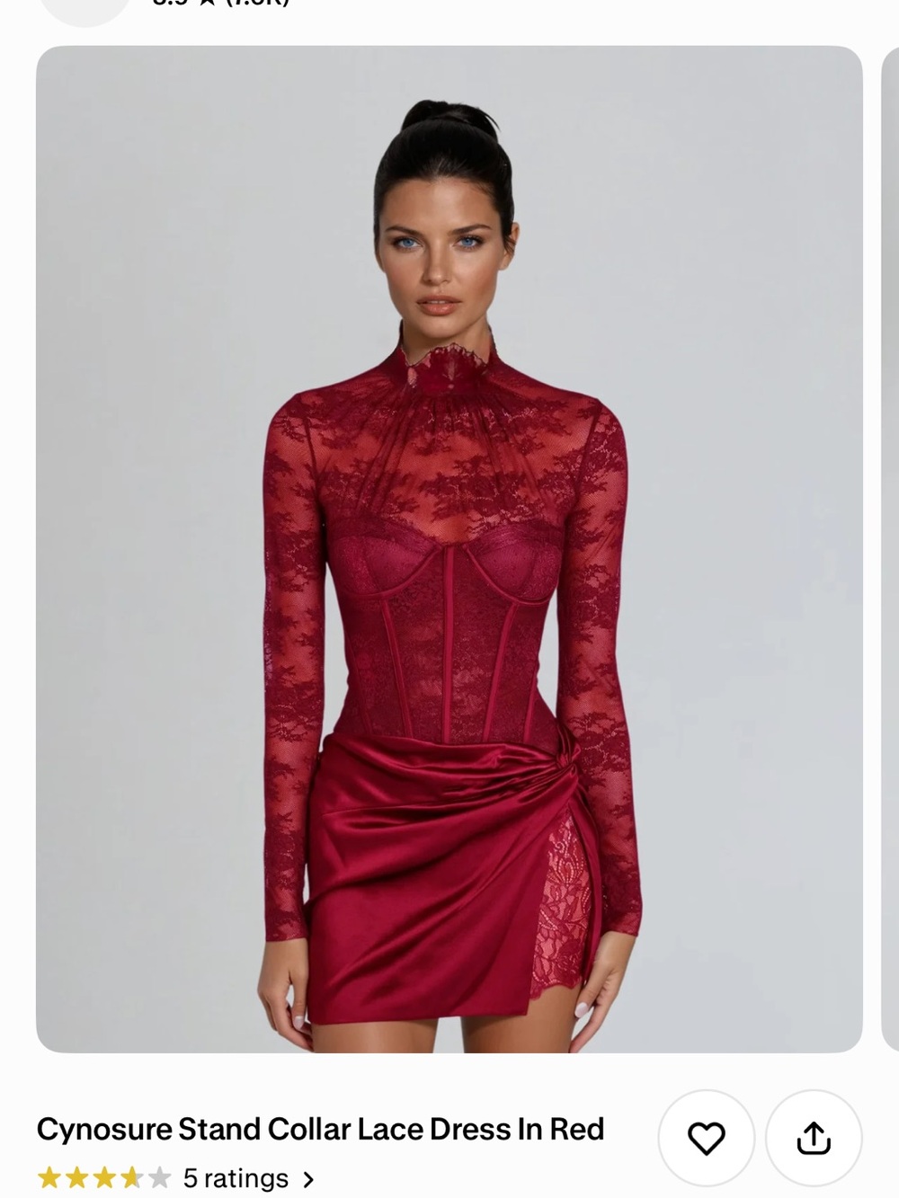 Cynosure Stand Collar Lace Mini Dress in Red